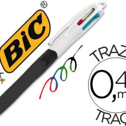 Bolígrafo Bic 4 colores grip de caucho cuerpo negro