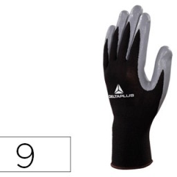 Guantes deltaplus de punto poliéster y nitrilo negro-gris talla 9 L