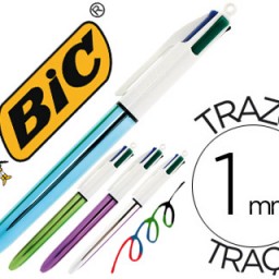 3 bolígrafos Bic 4 colores Shine metalizados